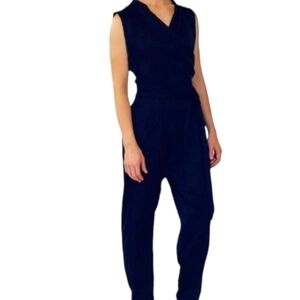 Molly Bracken navy Jumpsuit knit sleeveless Summer navy waist tie . Sz S